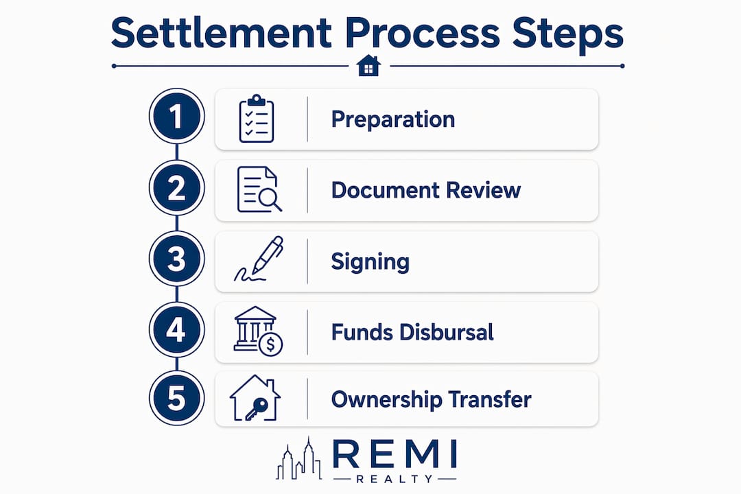 Infographic showing real estate settlement process steps