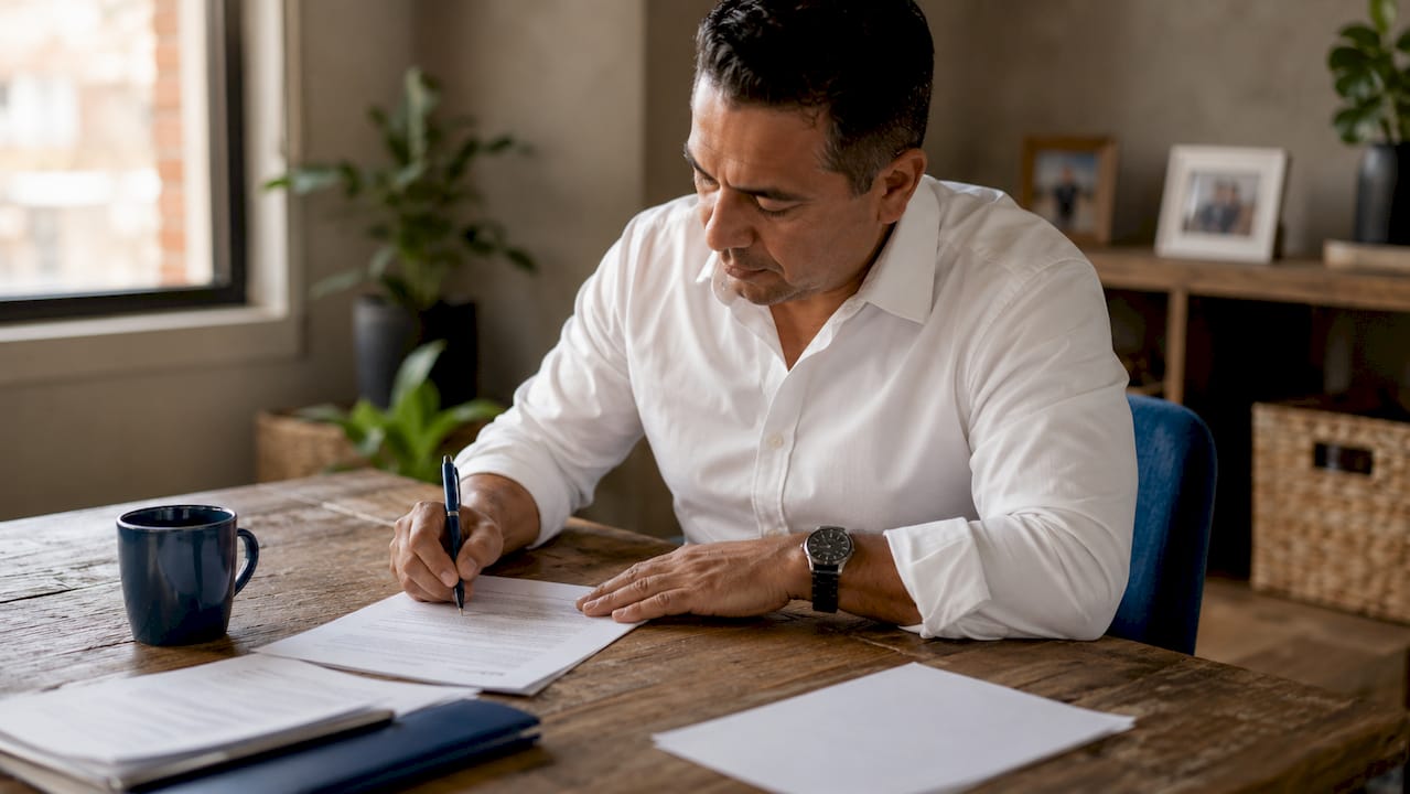 Man signing real estate settlement documents