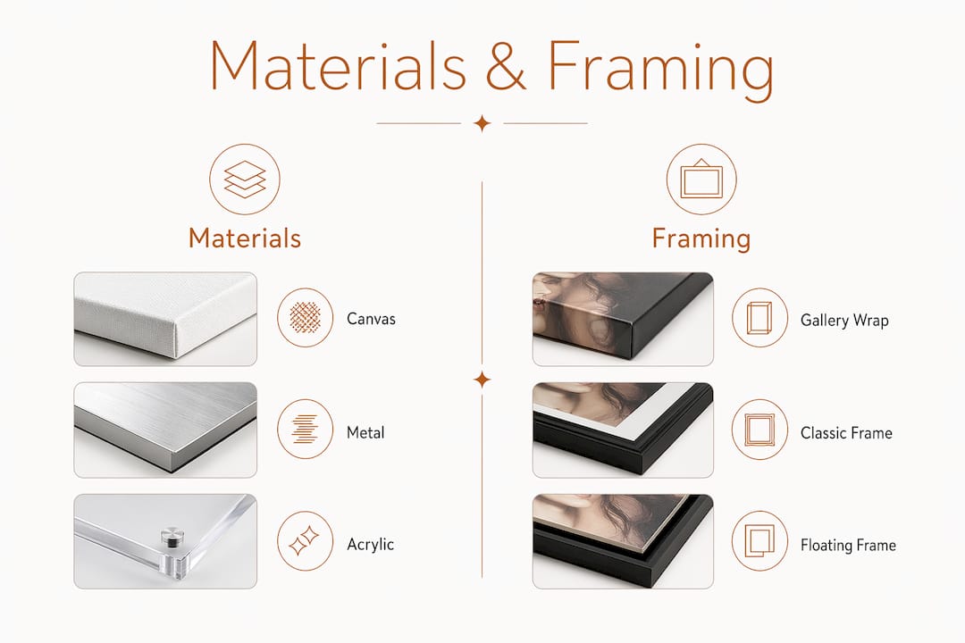 Infographic comparing materials and framing options