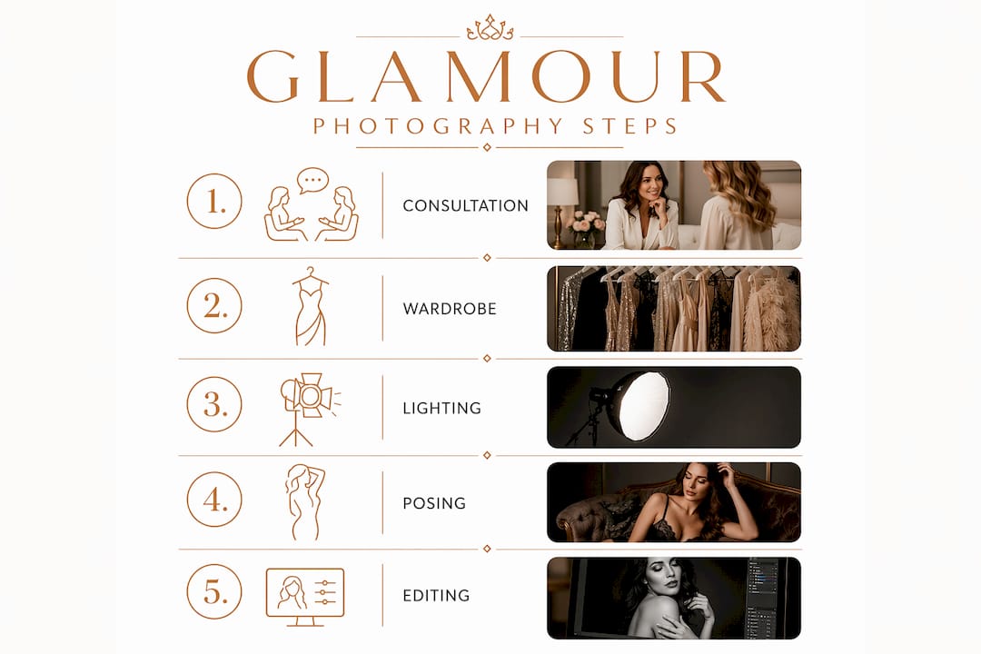 Infographic showing glamour photography session steps