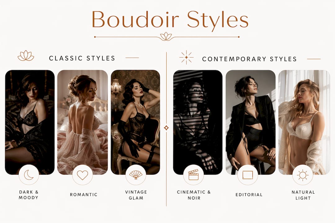 Infographic comparing classic and contemporary boudoir styles