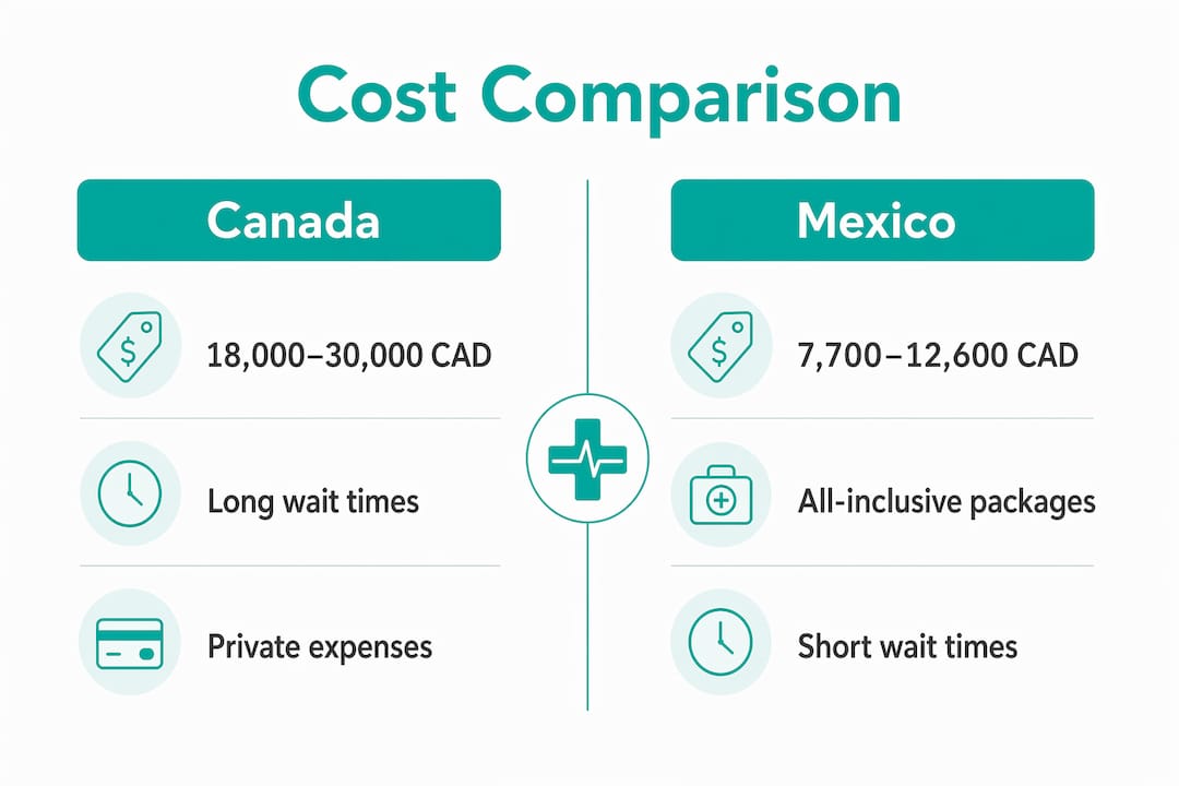 Infographic comparing bariatric revision surgery costs in Canada and Mexico