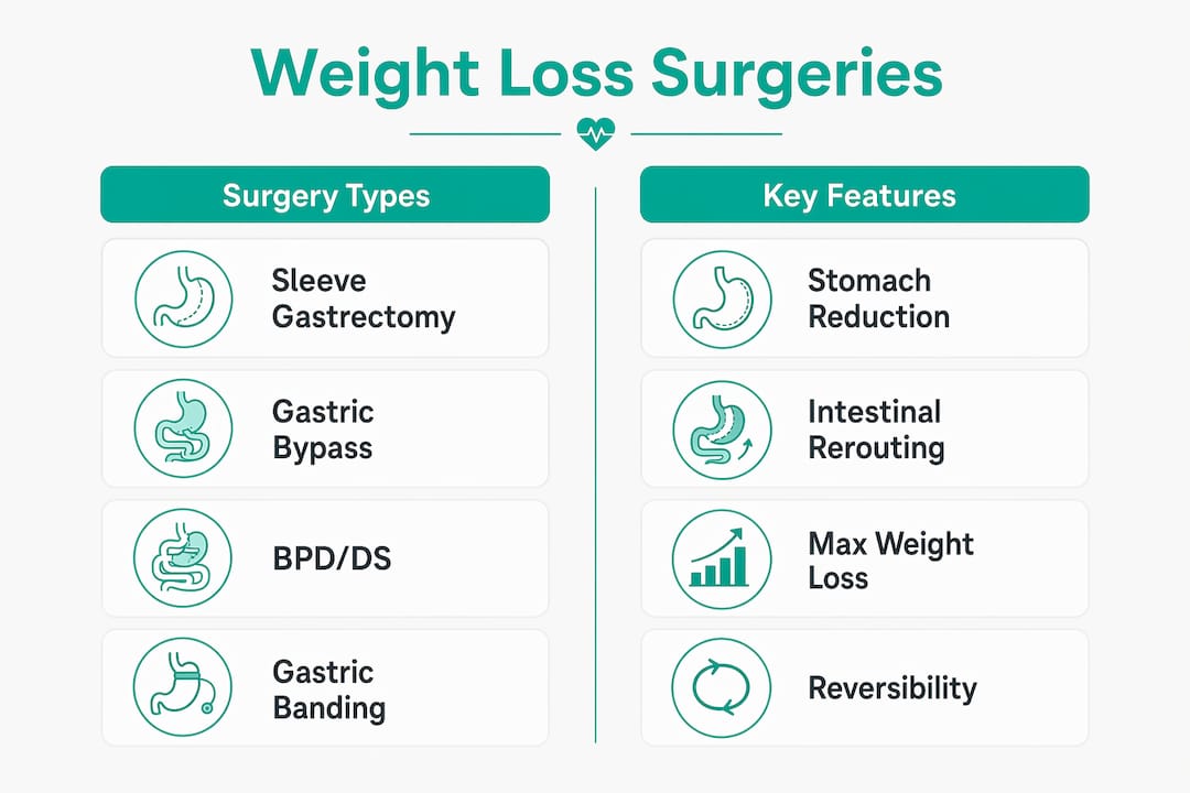 Infographic comparing types of weight loss surgeries