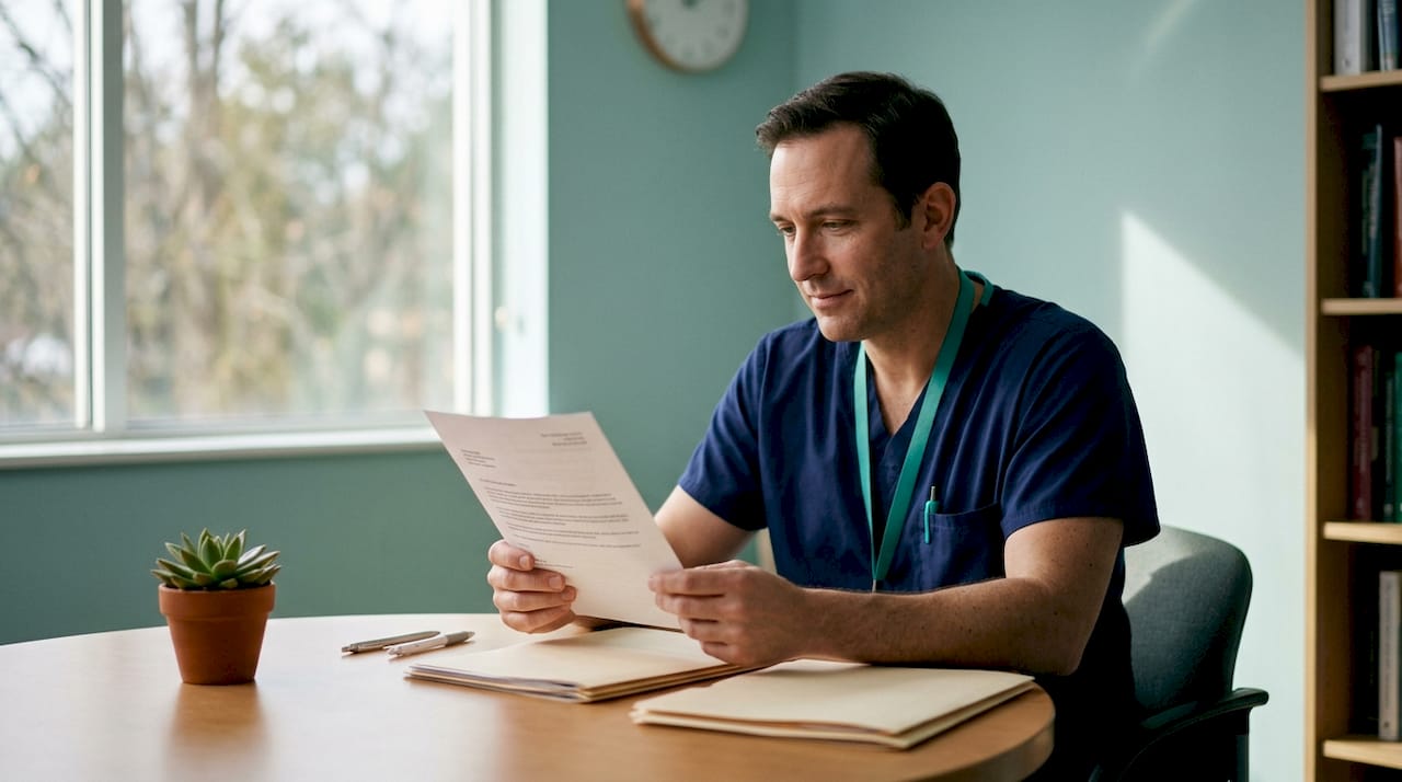 Surgeon reviewing patient clearance letter