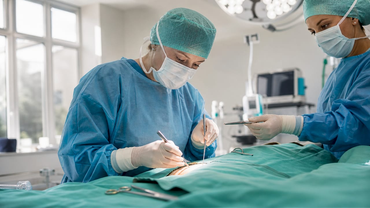 Surgical team performing gastric bypass operation