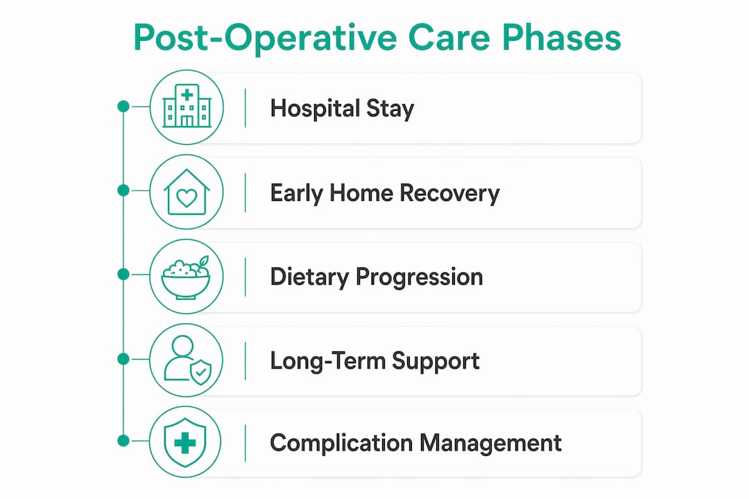 Infographic showing phases of post-operative bariatric care
