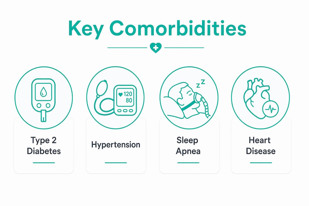 Infographic showing key obesity comorbidities qualifying for surgery