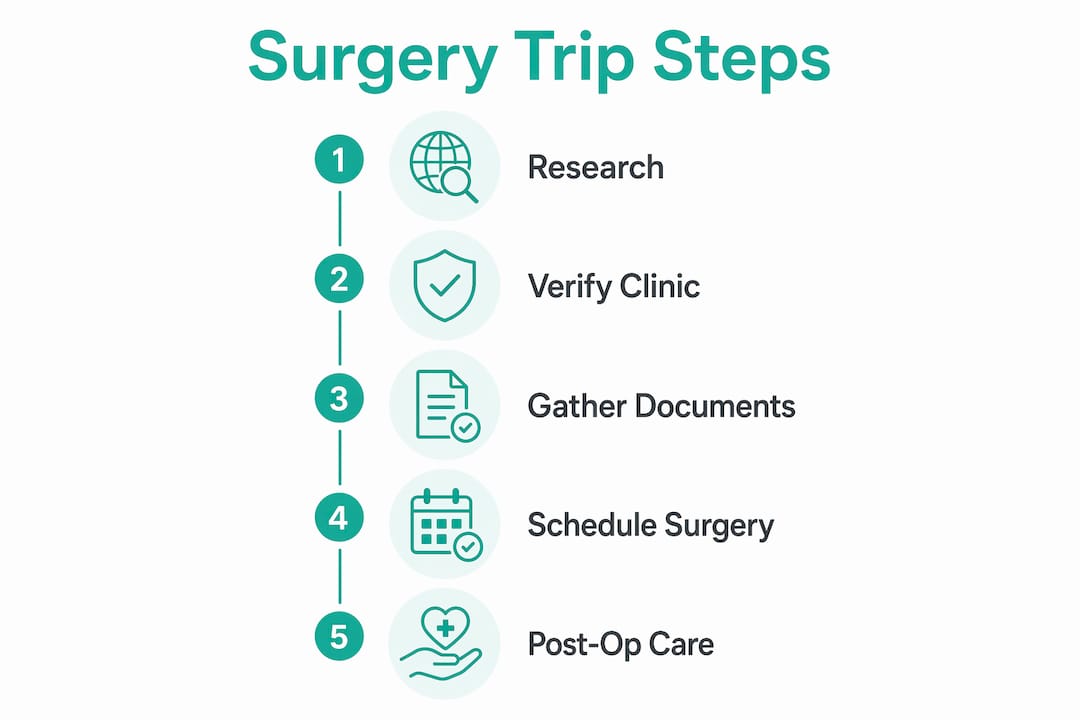 Infographic showing bariatric surgery trip planning steps