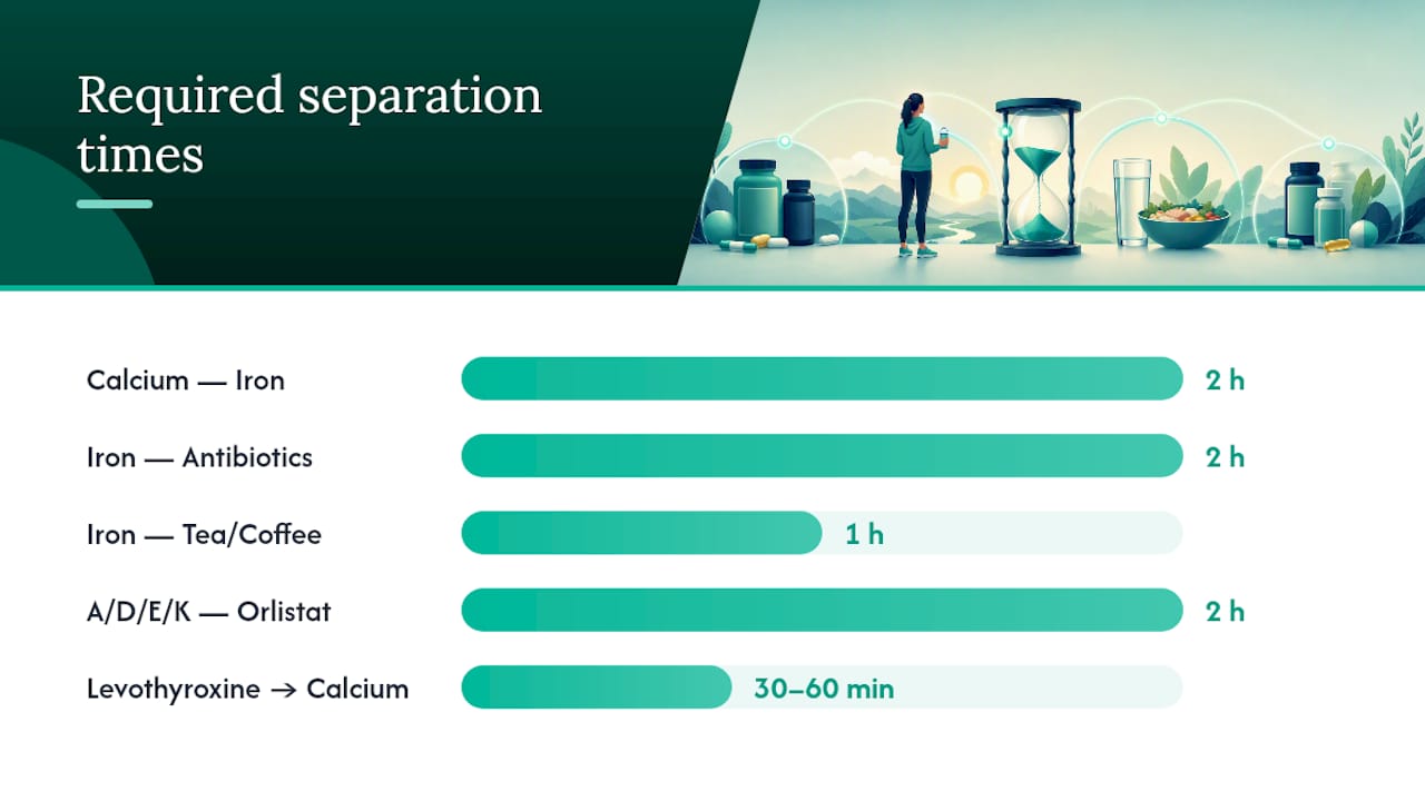 Diagram of bariatric supplement and medication interactions and timing