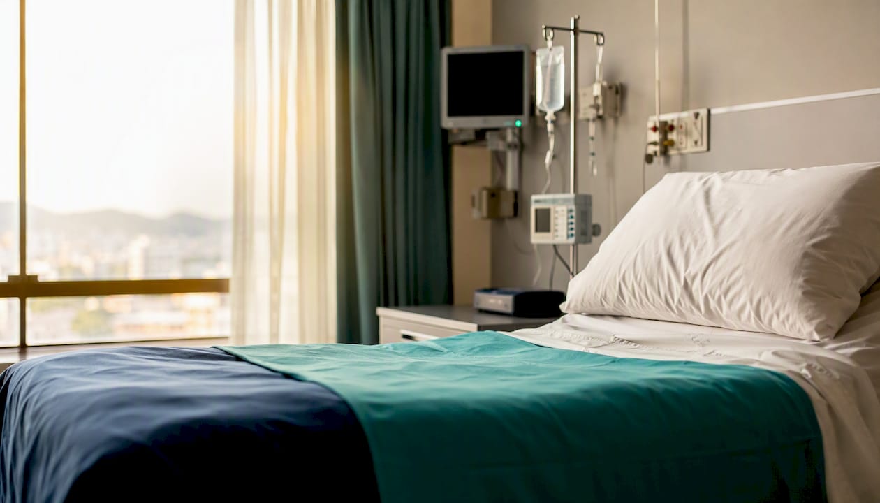 Private hospital recovery room set up for surgery patient