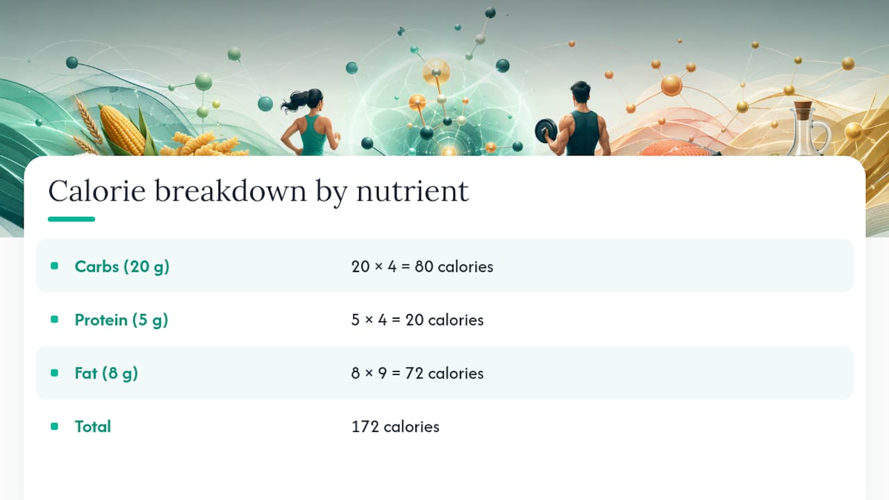 Calorie calculation breakdown by macronutrients