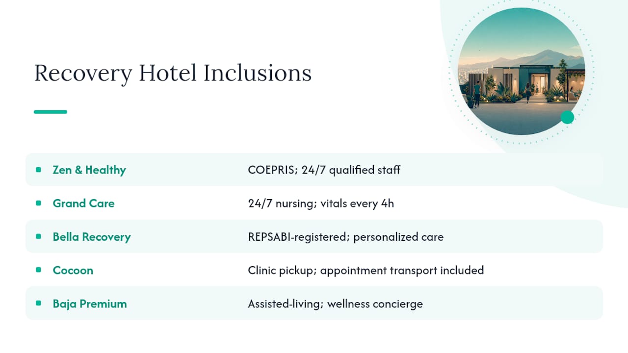 Practical Profiles: What Each Recommended Recovery Hotel Includes — overview diagram