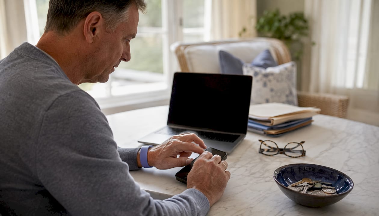 Man setting up premium payments on smartphone