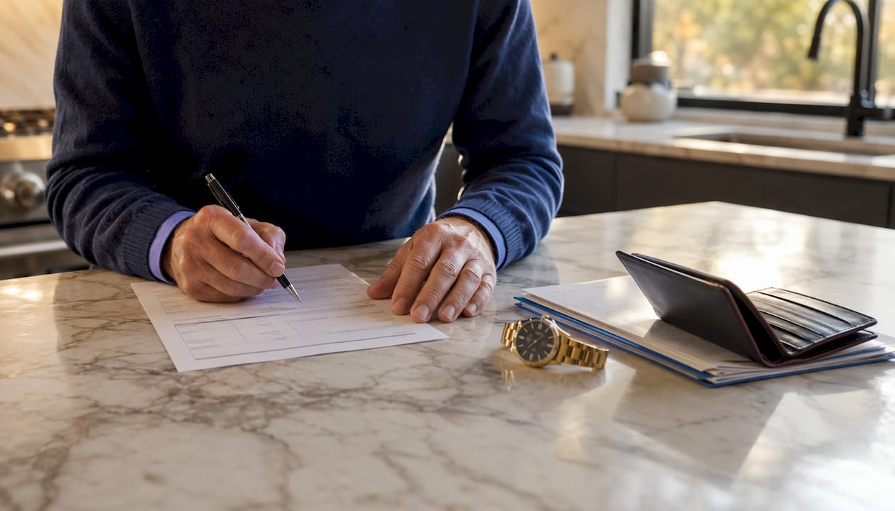 Hands filling out term life insurance application
