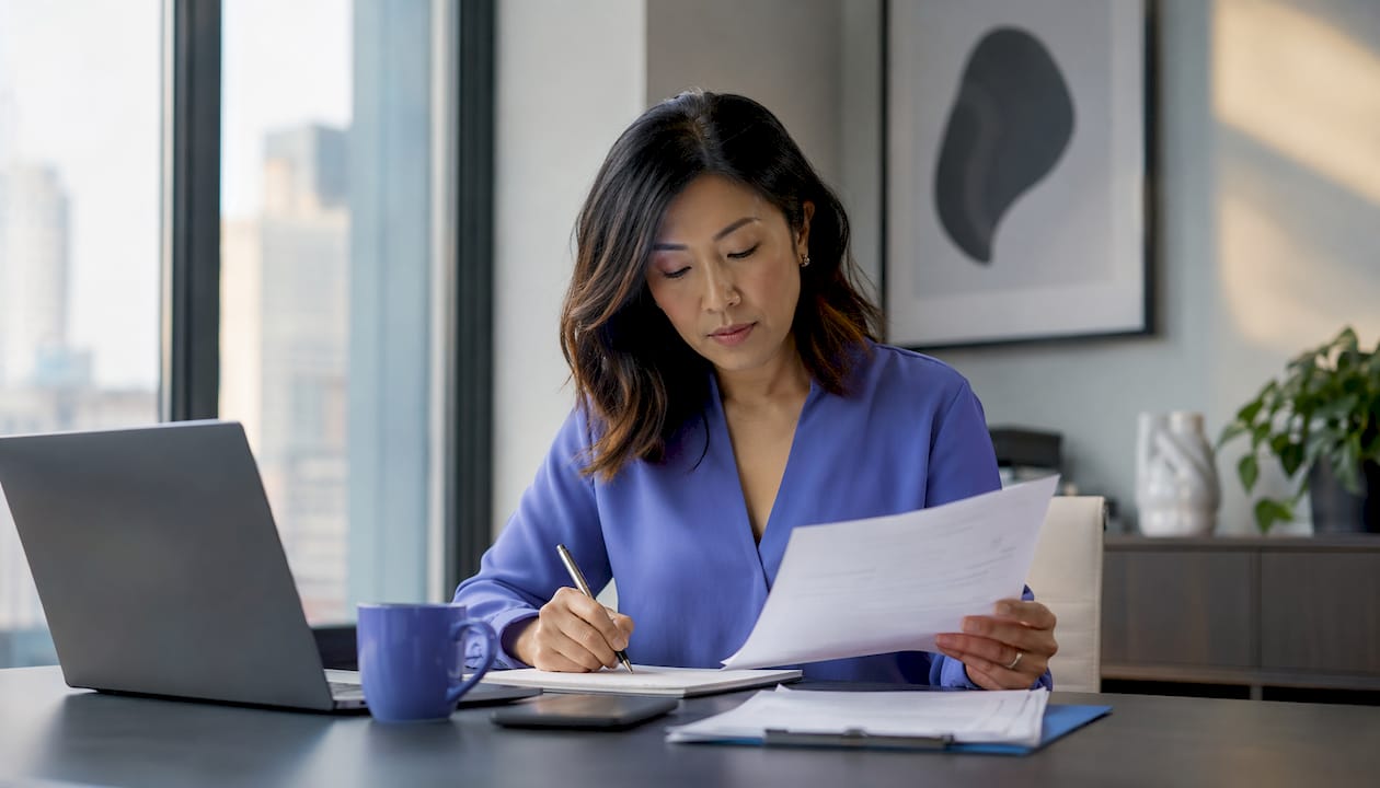 Hands arranging insurance denial and legal papers