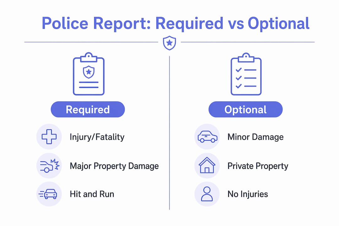 Infographic comparing when police report is required versus optional