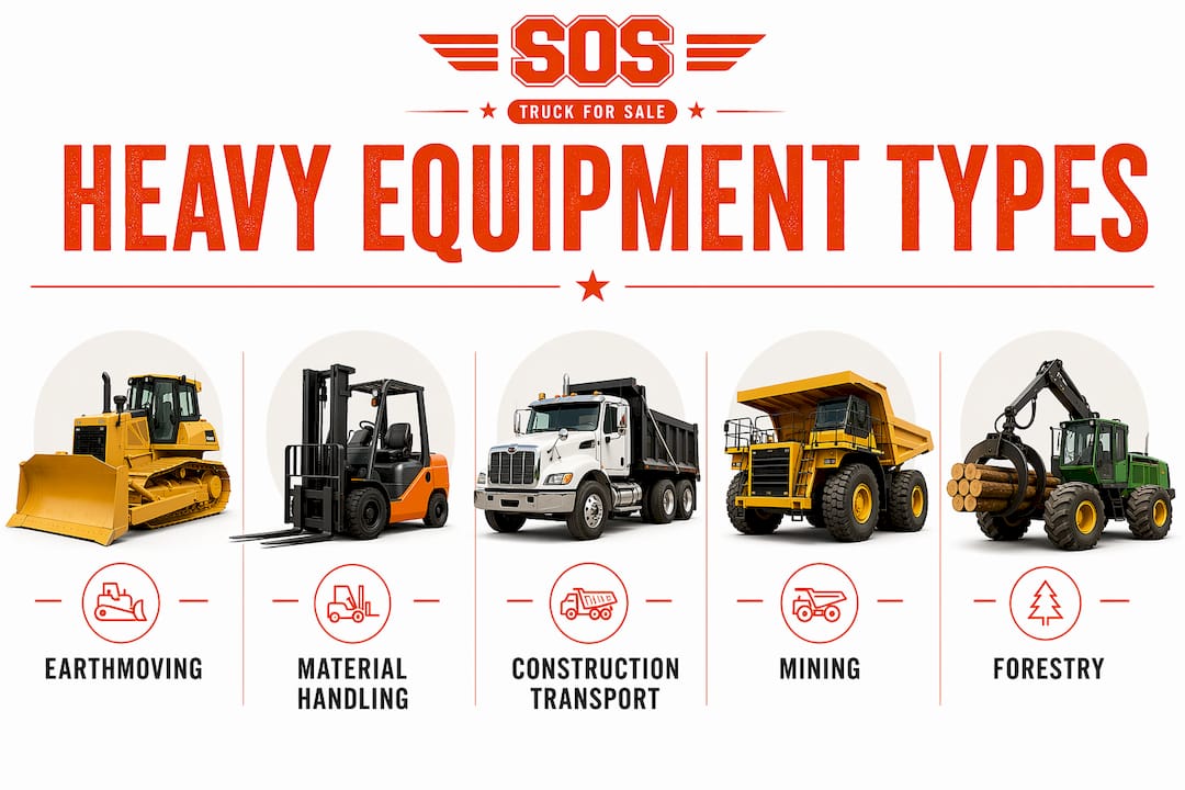 Infographic showing main heavy equipment categories with hierarchy layout