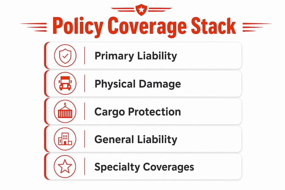 Infographic showing hierarchy of truck insurance coverages