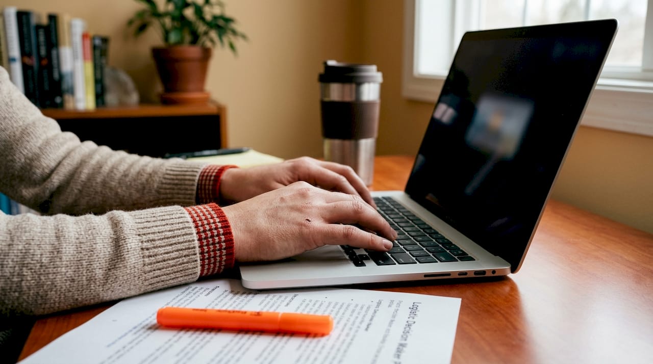 Hands typing LinkedIn leads for trucking sales