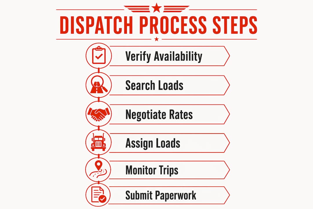 Infographic showing step-by-step trucking dispatch process