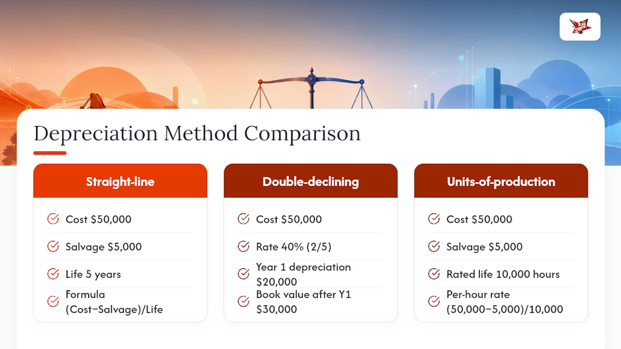 Comparison diagram of depreciation methods and calculations