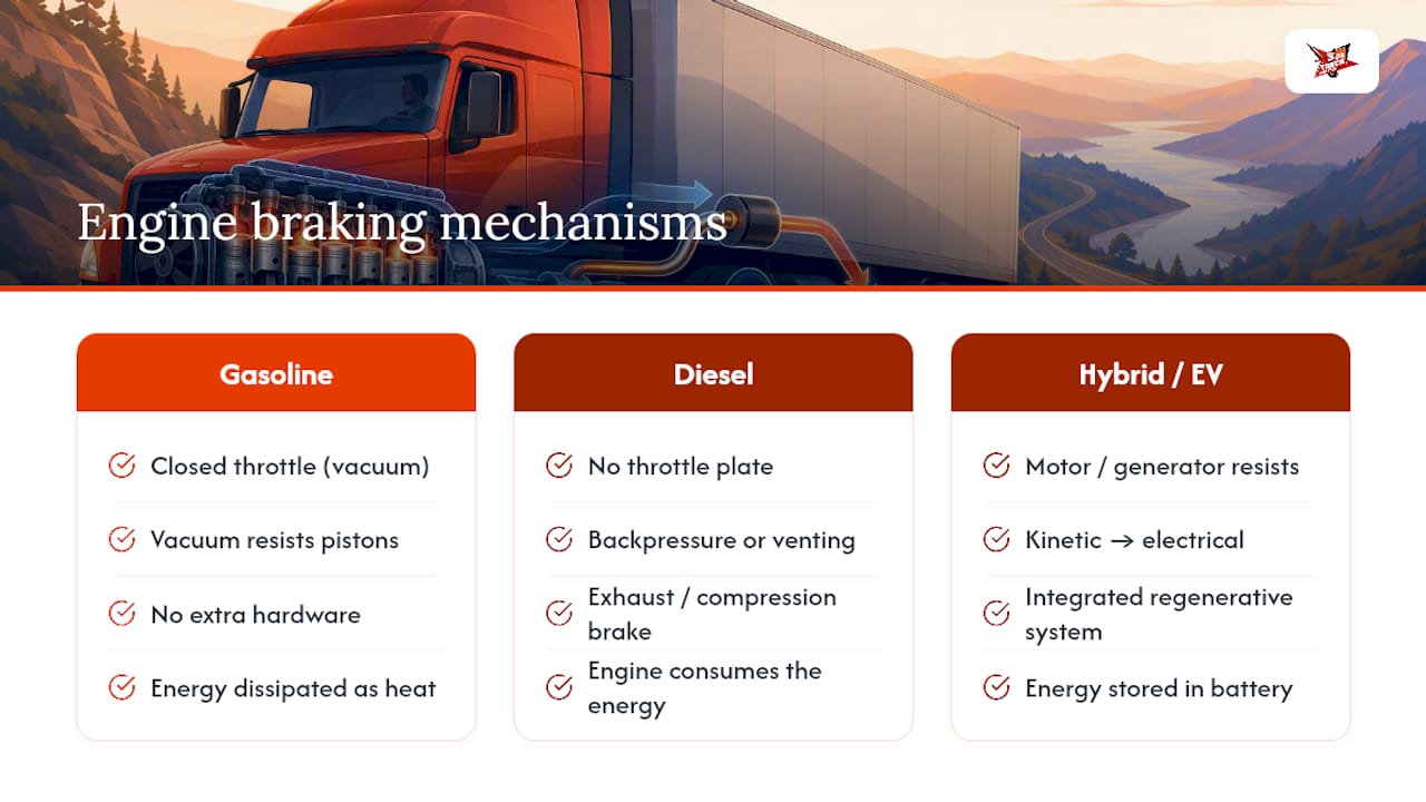 Comparison diagram of engine braking types