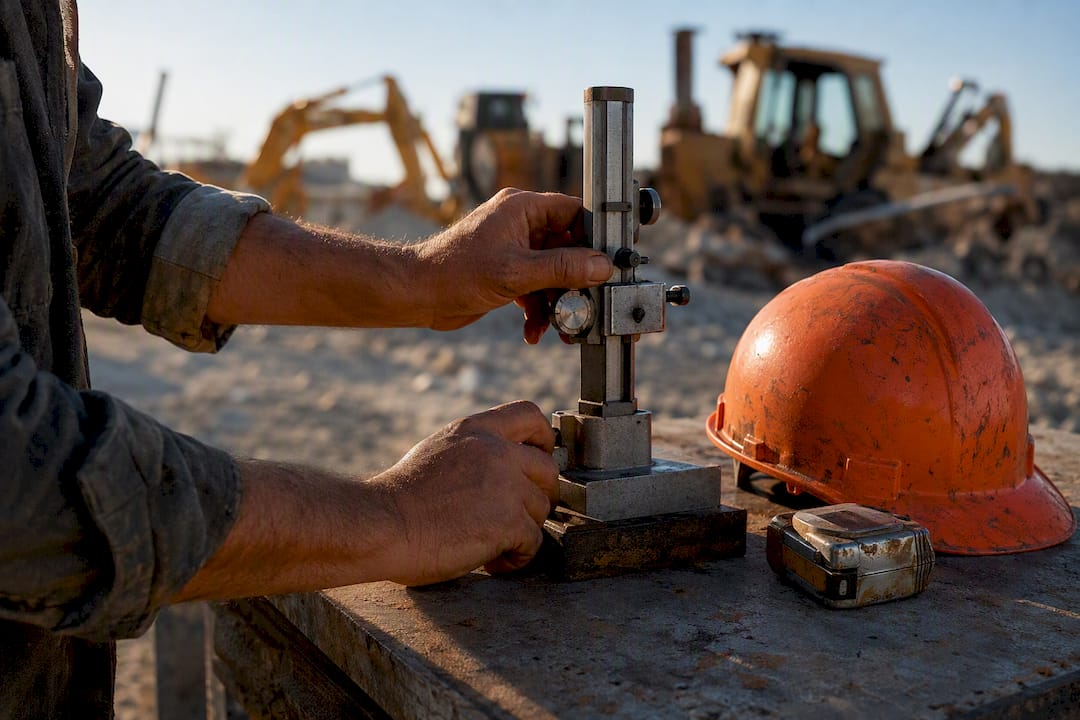 Hands adjusting measuring tool outdoors