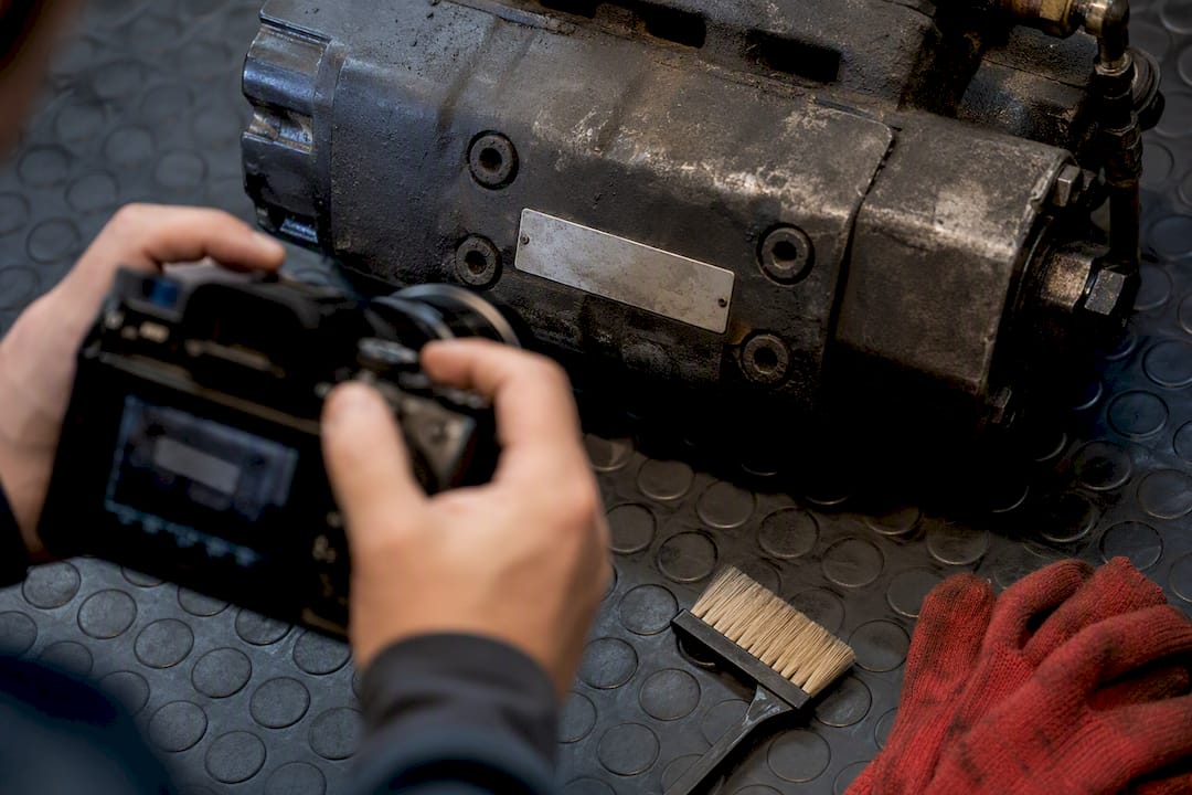 Seller photographing used part identification tag
