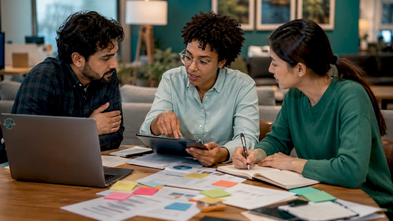 Team collaborating on AI fraud detection project