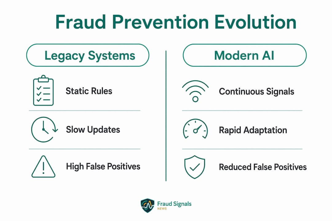 Comparison infographic of legacy versus modern fraud prevention
