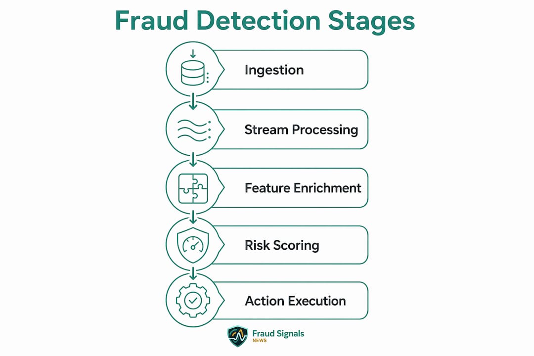 Infographic showing real-time fraud detection stages