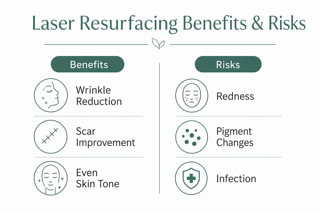 Infographic showing benefits and risks of laser skin resurfacing