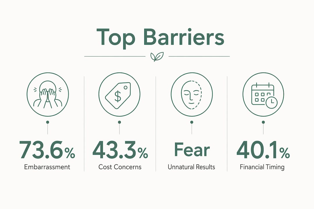 Infographic highlighting main barriers for men in aesthetic treatments