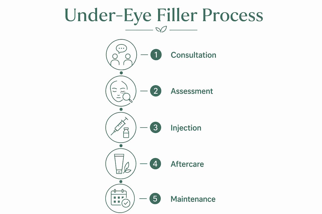 Infographic outlining steps of under-eye filler treatment