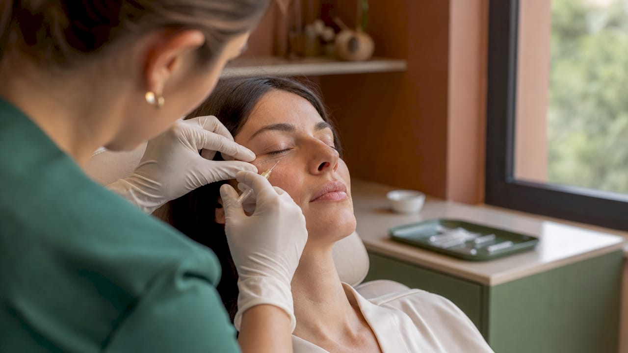 Close-up of under-eye filler injection