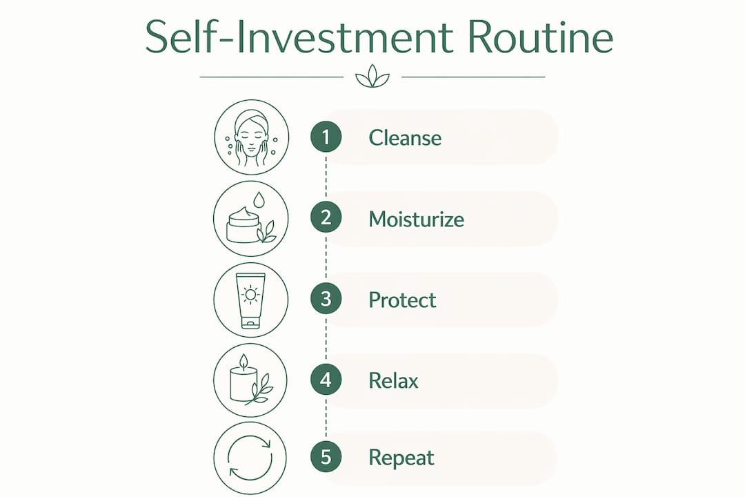 Infographic illustrating self-investment steps in beauty wellness