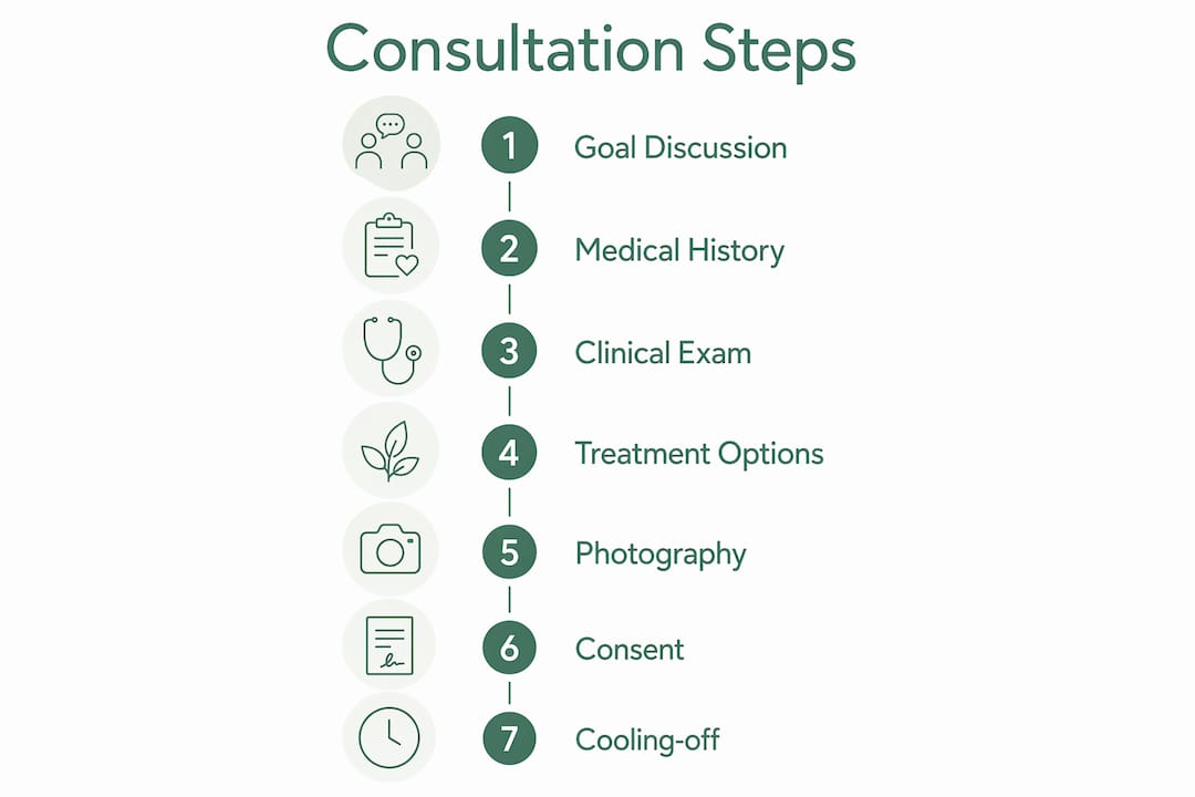 Infographic outlining steps in aesthetic consultation process