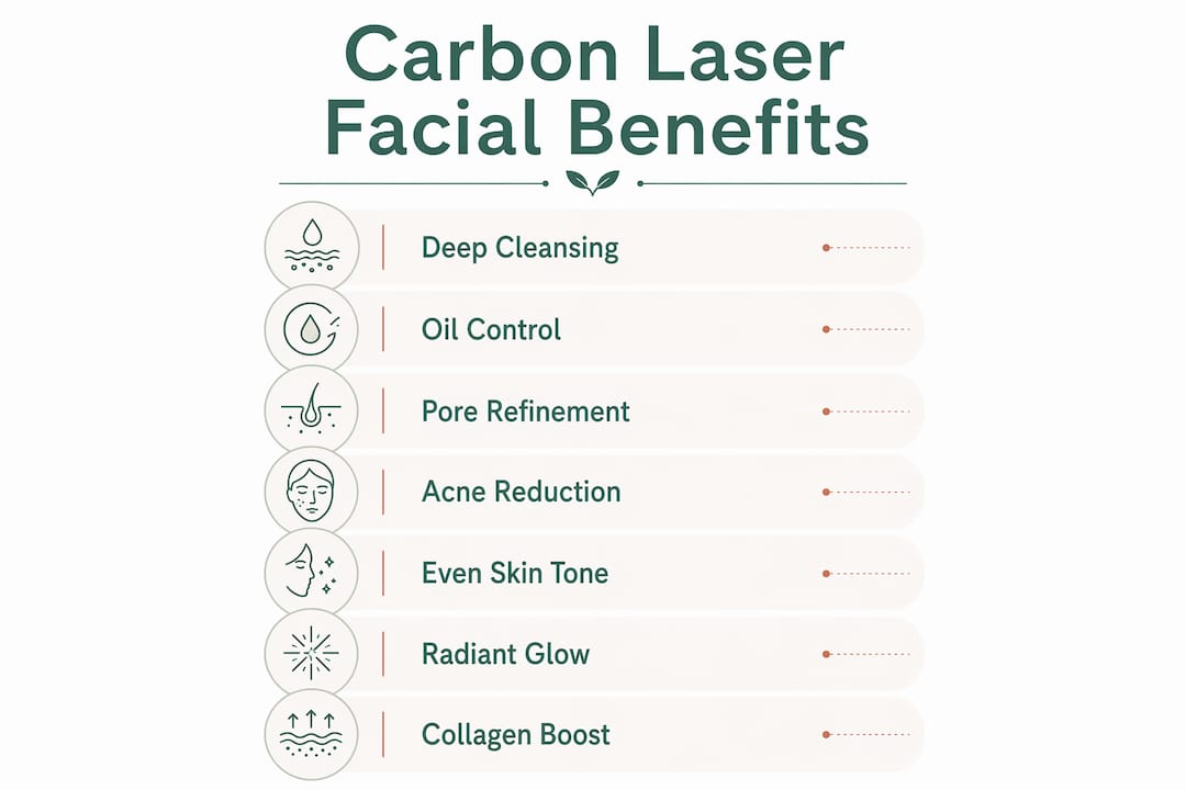 Infographic illustrating key benefits of carbon laser facial