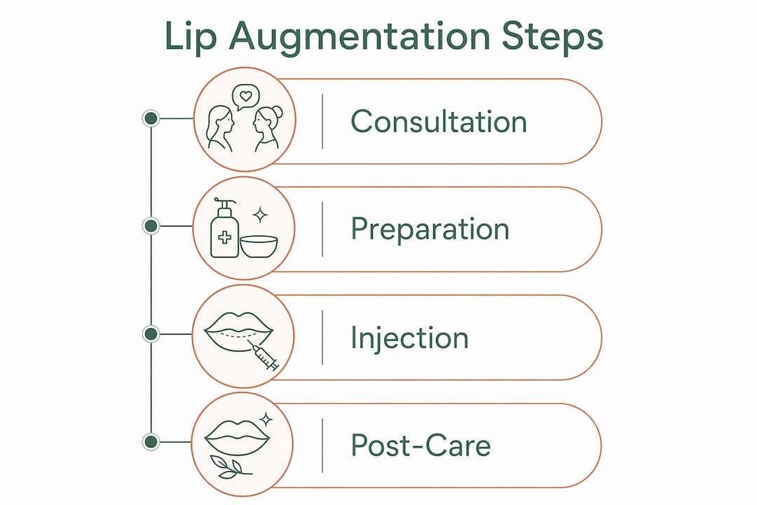 Infographic outlining steps of lip filler procedure