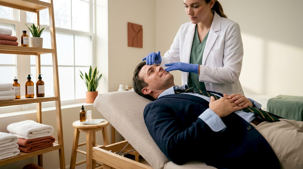 Male executive receiving facial treatment