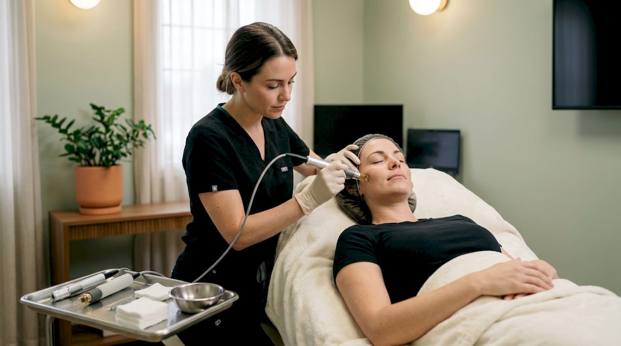 Ablative laser treatment on patient's cheek