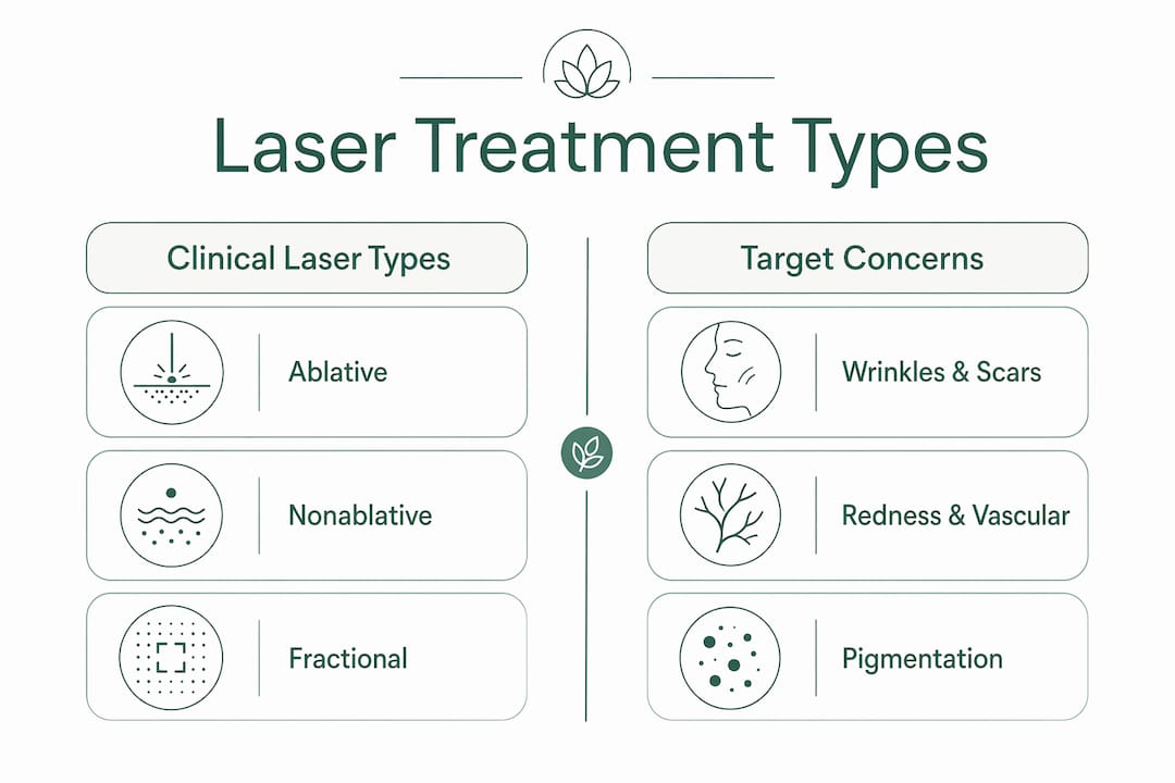 Infographic comparing laser facial treatment types and targets