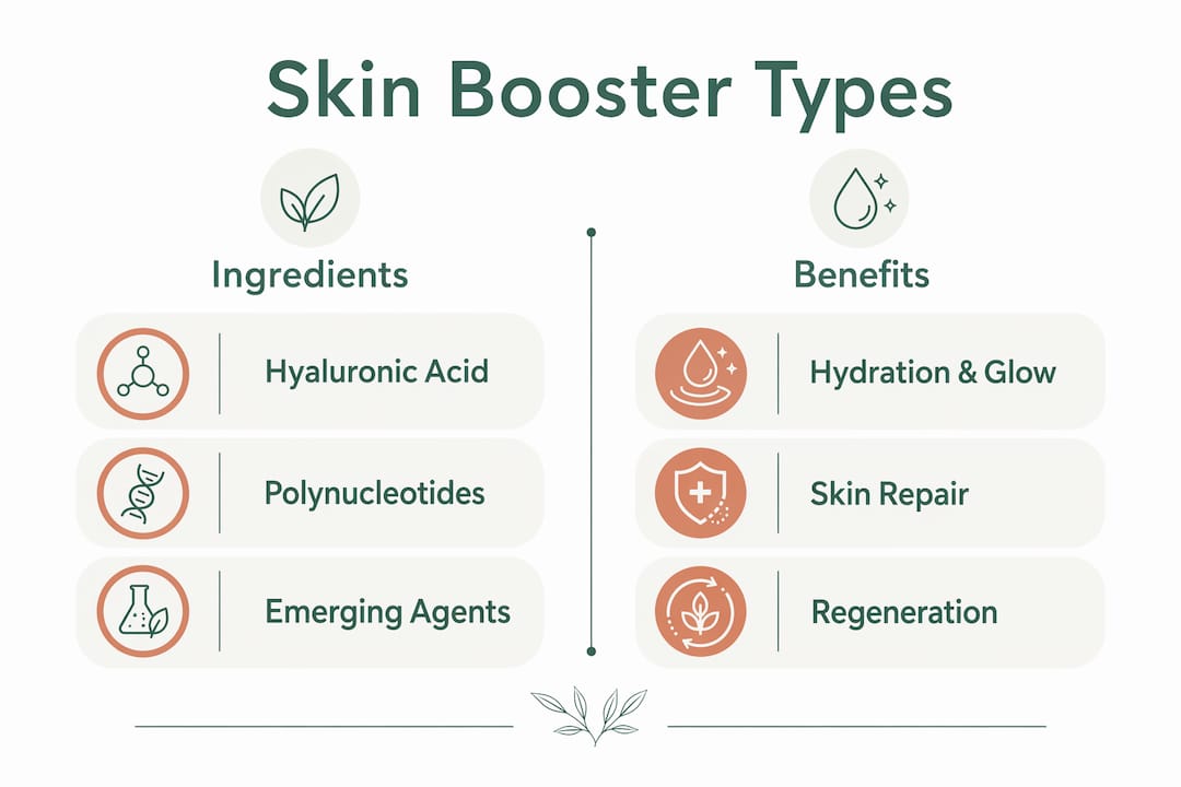 Infographic comparing skin booster ingredients and benefits