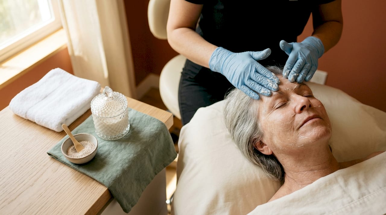 Close-up of exfoliation during facial treatment