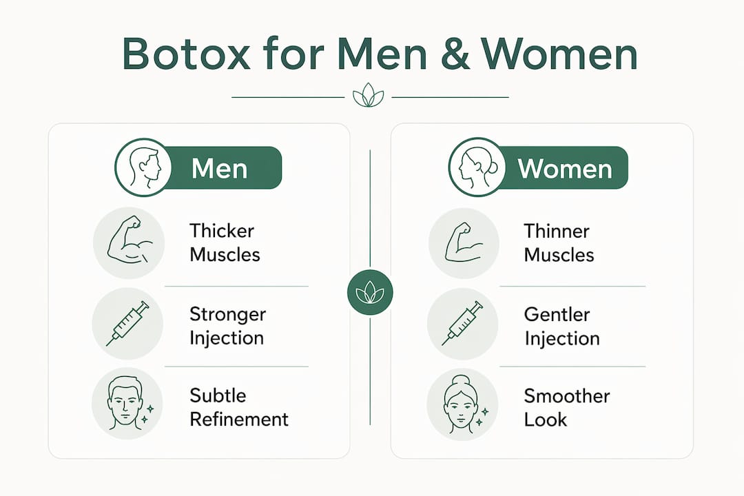 Infographic comparing Botox differences between men and women