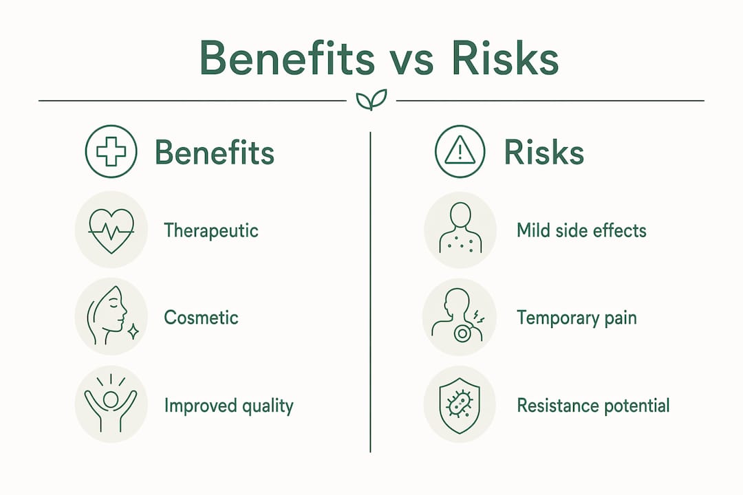 Infographic comparing benefits and risks of botulinum toxin