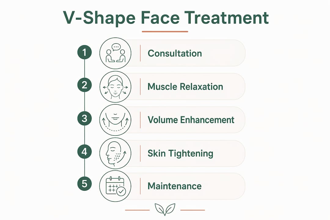 Infographic outlining V-shape face treatment steps