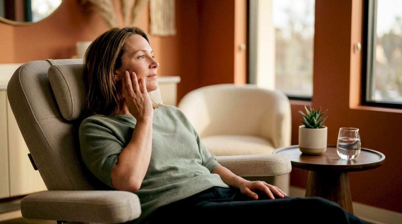 Relaxed patient after skin lifting treatment session