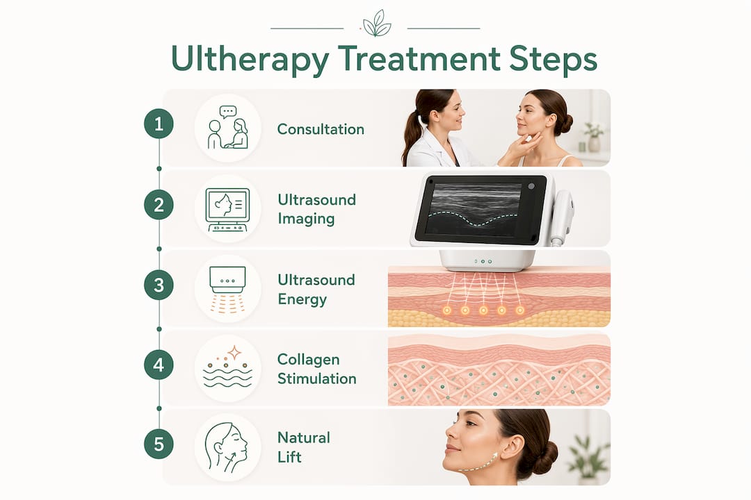 Infographic showing Ultherapy treatment steps