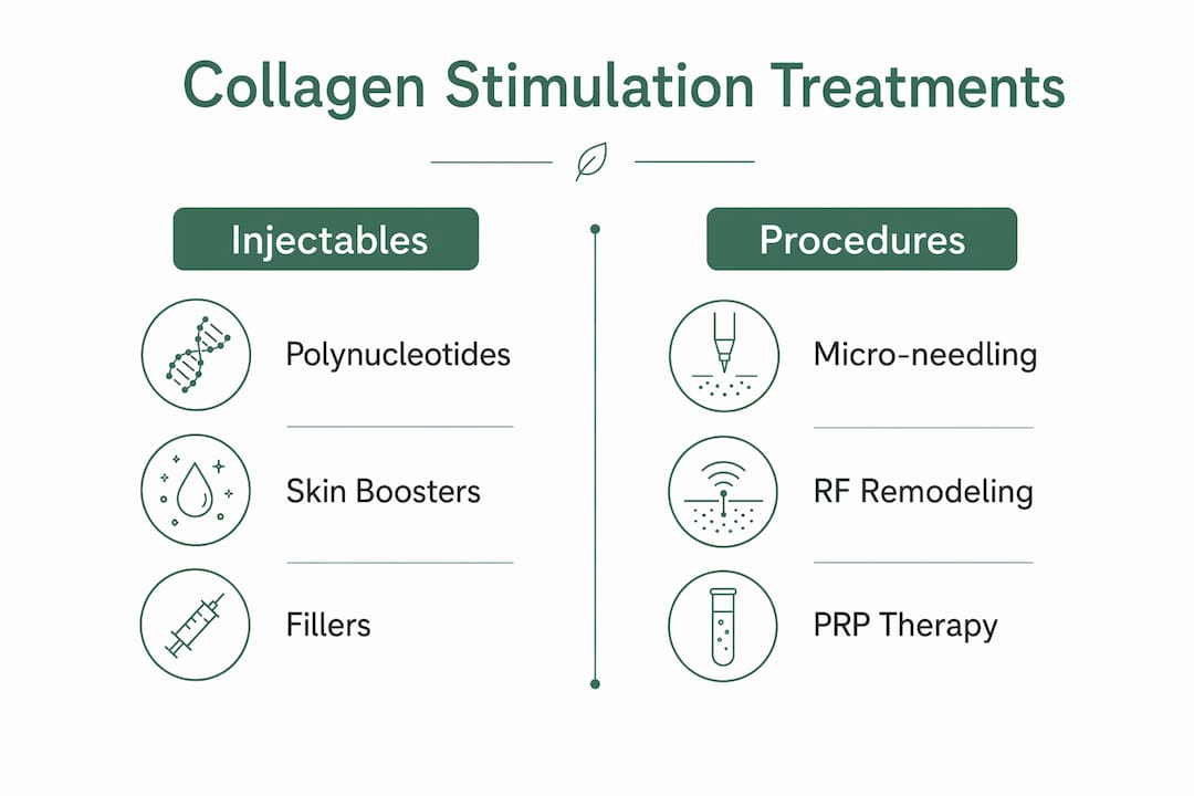 Infographic comparing collagen stimulation treatment types